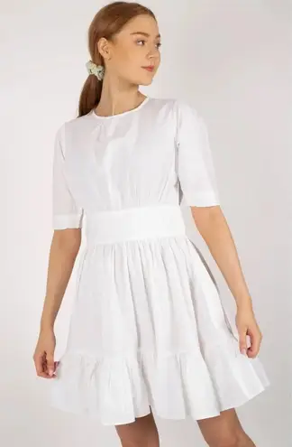 ByTiMo Tuckernuck Medium Blouson Mini Dress White Cotton Poplin Preppy Summer