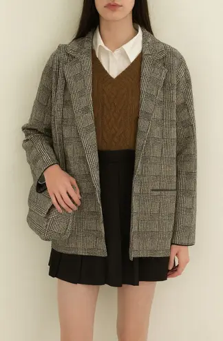 J Crew sophie open merino wool glen plaid sweater blazer large preppy academia