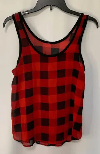 Buffalo Plaid Red Black Sheer Tank Top Red
