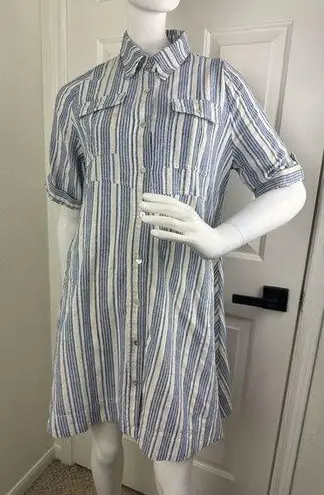 Dreamers Heroes & Blue/White/Taupe Stripe Linen Blend Shirt Dress Sz M. #239