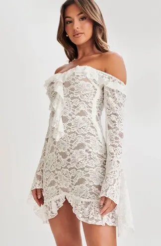 Meshki NWT ✨  Lindsey Lace Plisse Mini Dress in Ivory