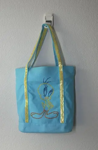 Looney Tunes Vintage Tweety Bird Blue Sequin Tote