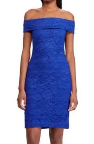 Ralph Lauren Lauren  NWT blue lace off the shoulder cocktail dress size 8