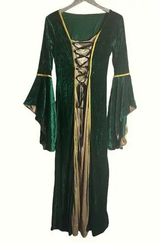 Spirit Halloween Costume Green Velour Maxi Long Sleeve Dress Witch Sanderson Goth