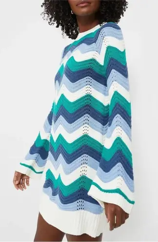 Tuckernuck NWT Beatriz Aqua Wavy Bell Sleeve Chevron Knit Sweater Dress