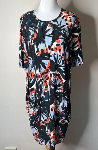 Whistles Navy and Orange Palm Patterned Dress Blue Size 8