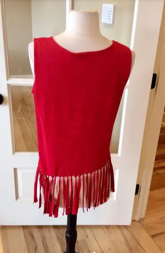 Red Top Coverup Tank Fits S M L Shirt Fringe Size L