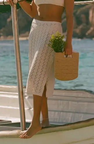 ANDIE Swim The Crete Coverup Skirt Scallop Crochet Gardenia Cream S NWT