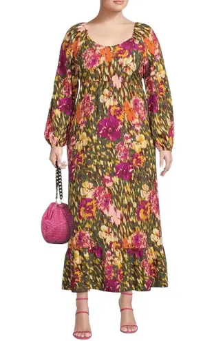 Terra & Sky NWT Sweetheart Neck Raglan Maxi Dress 4X Multi Floral Long Sleeve