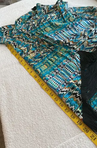 Love Tease shawl southwestern print fringed shirt sleeves longer in back Sz SM