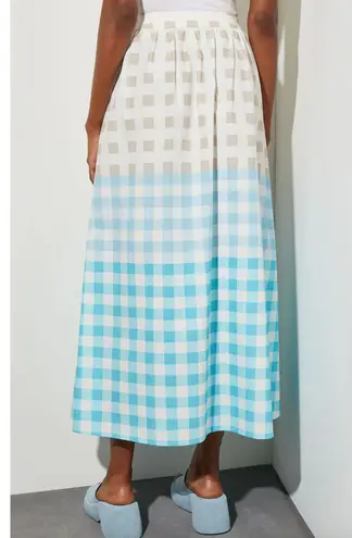 Ming Wang Maxi A Line Skirt Gingham Cotton Poplin Blue White High Waist M NWT