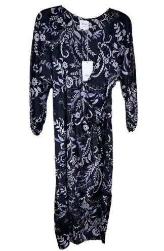 MISA Los Angeles Sylvia Floral Indigo Vines Wrap Midi Dress Size XS NWT