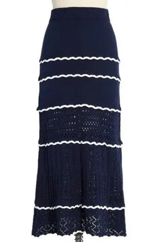 Modcloth  Navy Blue and White High Waisted Pull On Crochet Is The Way Maxi Skirt