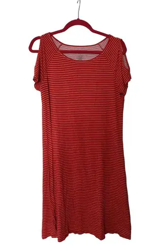 Red & White Striped Cap Sleeve Dress M Size M
