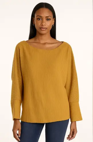 White Birch Mustard Yellow Women's Waffle Knit Sweater. Size-Small