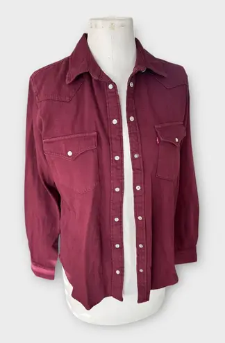 Levi's Western Pearl Snap Button Up Shirt Burgandy Women's sz Medium Western NWT Purple