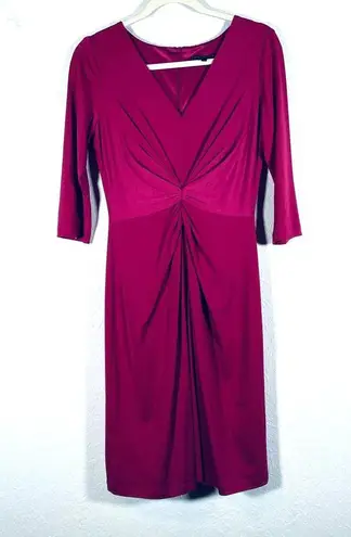David Meister Women V-Neck Stretch Ruched Cocktail Dress 3/4 sleeve Pink Sz 4 SM