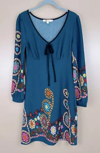 Aryeh Teal Retro Floral Knit Sweater Dress Small Colorful #festival