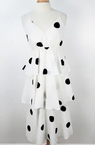 O.P.T Polka dot midi Dress layered ruffles Black Size XS