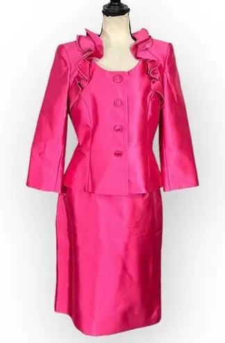 Tahari ASL Luxe 2 Piece Set Women's 8 Pink Taffeta Pencil Skirt Blazer Jacket