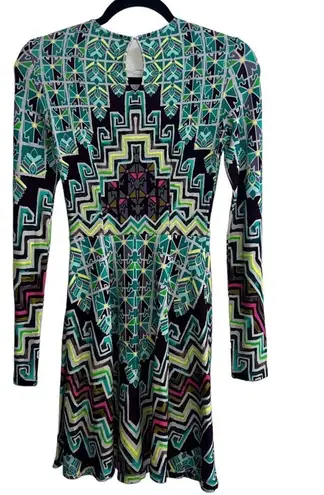 Mara Hoffman Rug Bolnisi Long Sleeve Knit Fit & Flare Dress Blue Mosaic Print