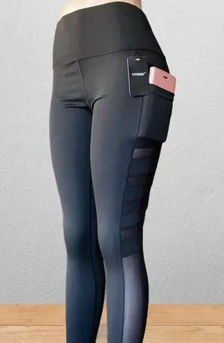 Black leggings with phone pockets Sexy lift push up high waisted with mesh