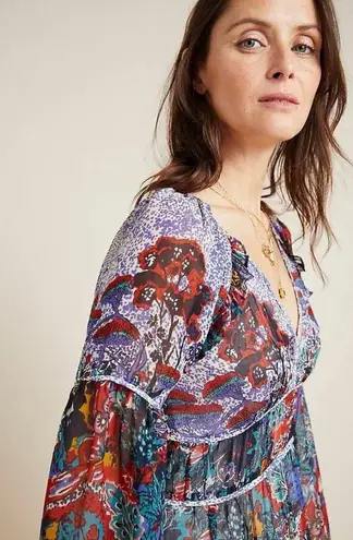 Maeve for Anthropologie Annabella Floral Print Long Sleeve V-Neck Maxi Dress 14