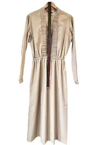 Vintage 80s Light Academia Preppy Khaki Dress Green Red Belt