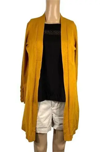 JM Collection Womens Cardigan Sweater Duster Laced Cuff Open Mustard 0 Petite