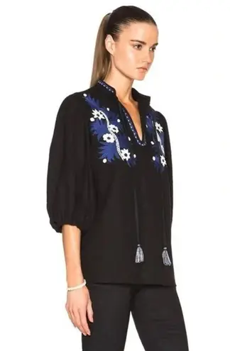 Suno Two Tone Floral Embroidered Puff Sleeve Top Black & Blue Size 6 Retail $395