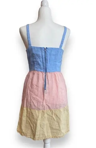 Cynthia Rowley  Dress Womens Size S Linen Blue Pink Yellow Colorblock Fit Flare