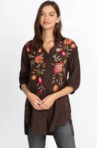 Johnny Was đź’• WORKSHOPđź’• Rosalva Oversized Weekend Tunic Chocolate Embroidered XL