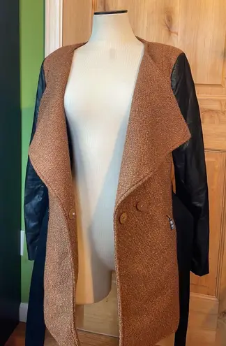 Lucy Paris ANTHRO Fuzzy Brown Faux Leather Belted Jacket $248 EUC L