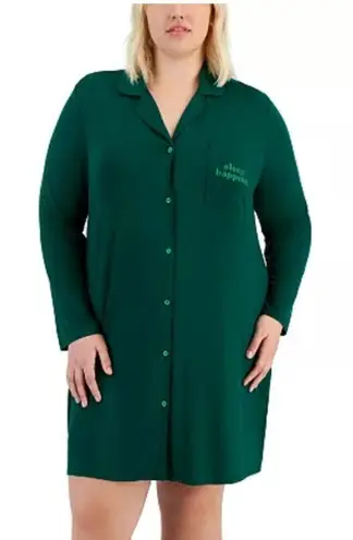 Jenni Plus Size Sleepshirt Macy's Women's Size 2XL Green Printed Notched Collar - Image 1