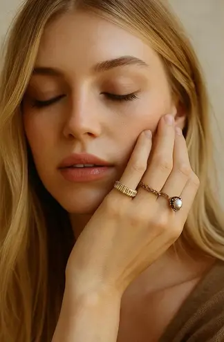 Women's Unbranded Gold Tone Rings Set with Pearl & Pink Stones, One Size