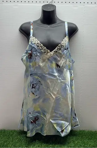 George Y2K Floral Lace Cami Slip Silk Top Blue Size XL