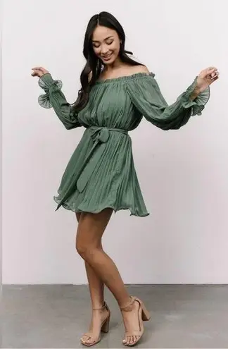 Baltic Born NEW Aubrey Off the Shoulder Pleated Mini Dress Green Large L NWT