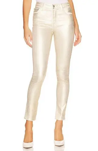 Jonathan Simkhai Standard Rae High Rise Ankle Skinny Jean with Dart in Gold Foil Size 25 - Image 3