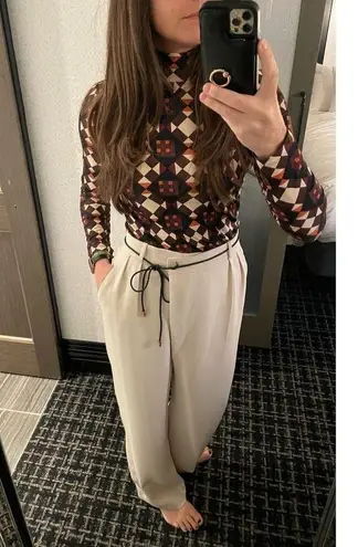 Ba&sh Off-White Crepe Pleated Front Zipper Oxford Style Shen Pants Size US 2