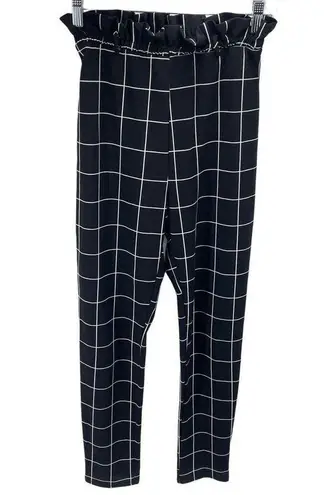 Day & Night  paper bag waist Pull On Pants Windowpane Stretch Black White Small