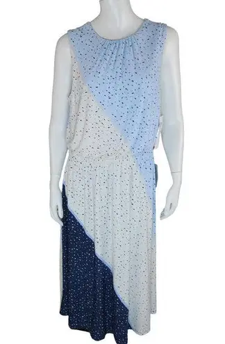 London Times  Womens Sleeveless Jewel Neck Midi Dainty Dress Sz 12 Blue Dots