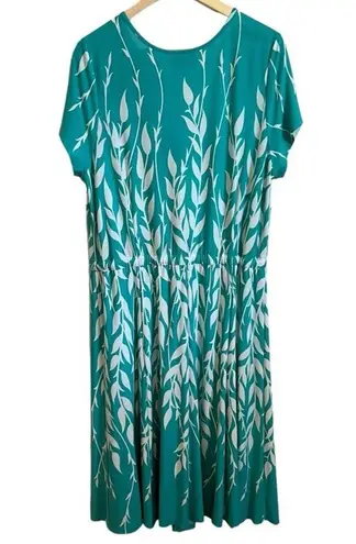 Bob Mackie Wearable Art Midi Dress Women L Liquid Knit Green Leaf Spring Relaxed