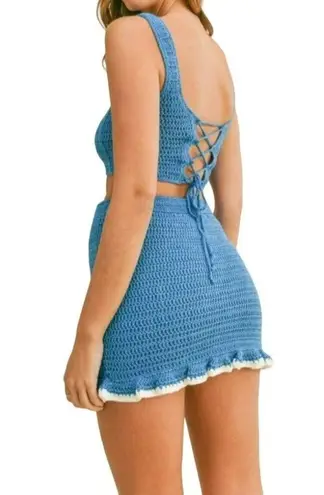 Mable Blue Skies Crochet Crop Top and Skirt Set Blue Size Large NWT