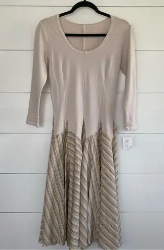 Luna Luz LagenLook Minimalist Art to Wear Cream Striped Dress