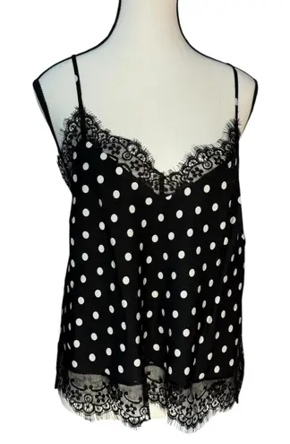 Lucy Paris Lace Trim Cami Tank L Black White Polka Dot Rockabilly Monochrome