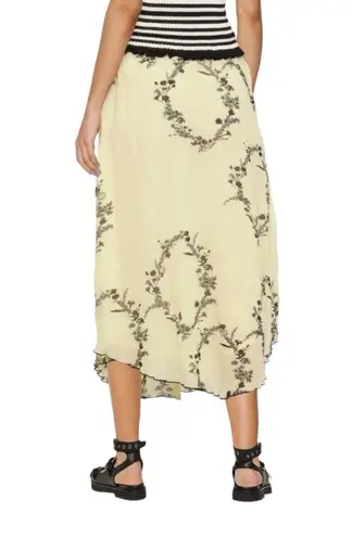 Ganni NWT Georgette Floral Pleated Yellow Chiffon Midi Skirt 42 US 10/12
