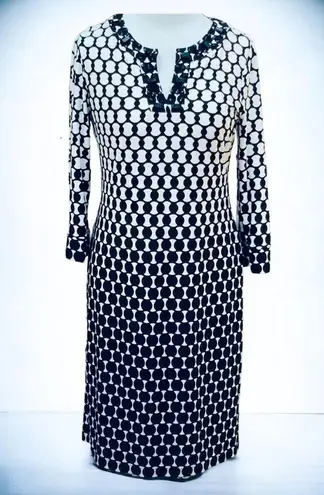 Chico's  VNECK BEADED ACCENT BLACK WHITE POLKA DOT PARTIAL SLEEVE MIDI DRESS 4