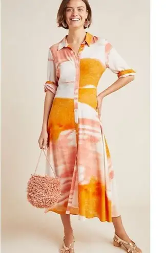 Anthropologie Dolan Womens Dress Orange Left Coast Cora Maxi Shirtdress Size 2