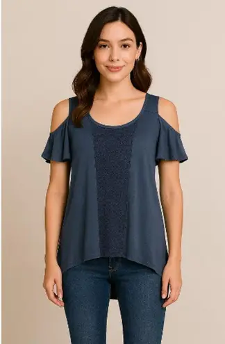Others Follow Up All Night Blue Cold Shoulder Short Sleeve Top, S, NWT!