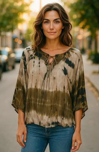 Westport 1962 Women's Tie Dye Tunic Top - Size 1X - Brown Gold Beige